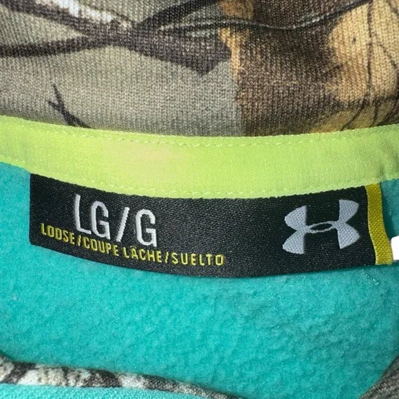 Under Armour Teal Hoodie LG Camo Lined Hood Sweatshirt Women’s Athleisure - Picture 3 of 7
